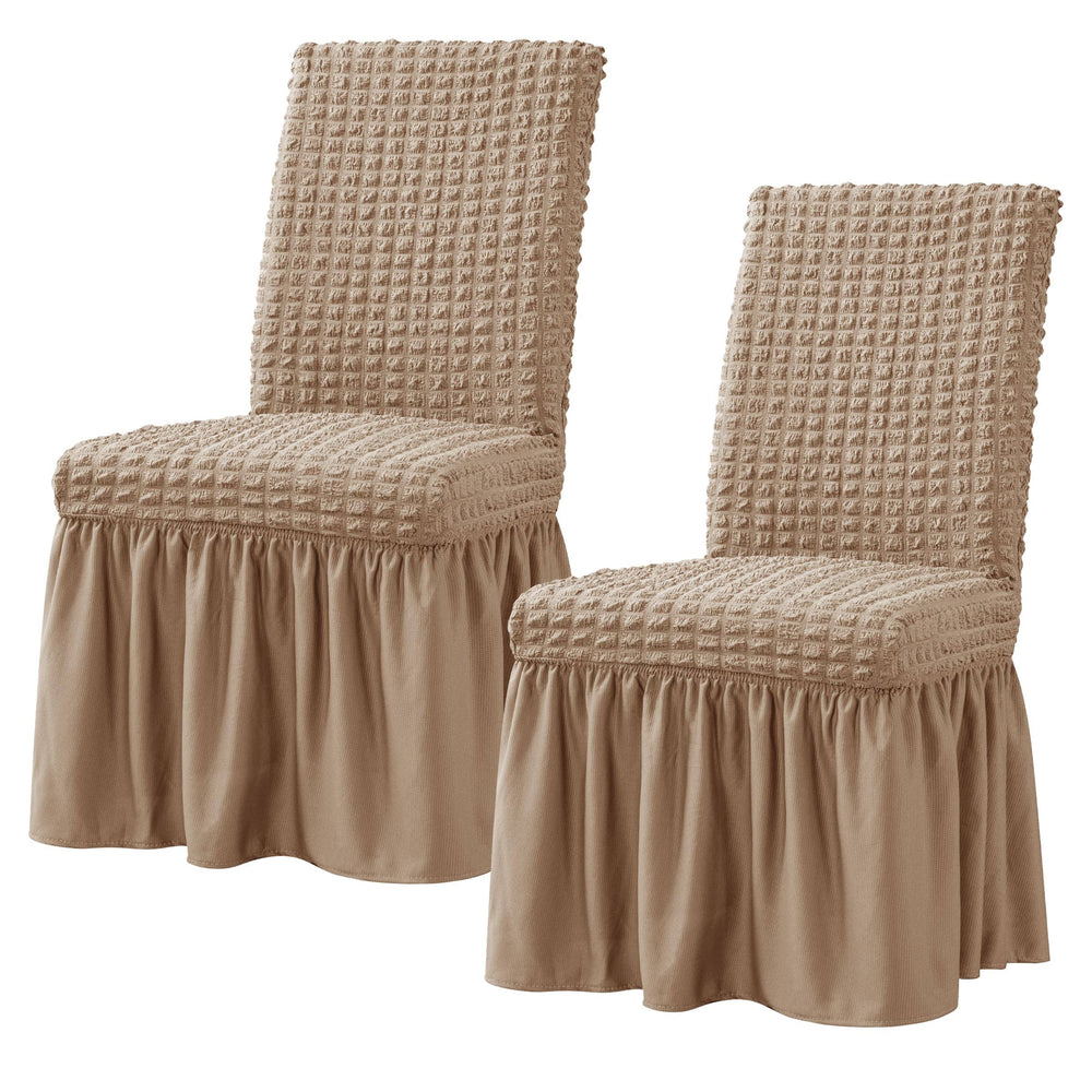 Subrtex 2 Pcs Stretchy Dining Room Chair Covers with Long Skirt, Removable Washable Universal Anti-dirty Parsons Slipcovers for Home Kitchen Party (