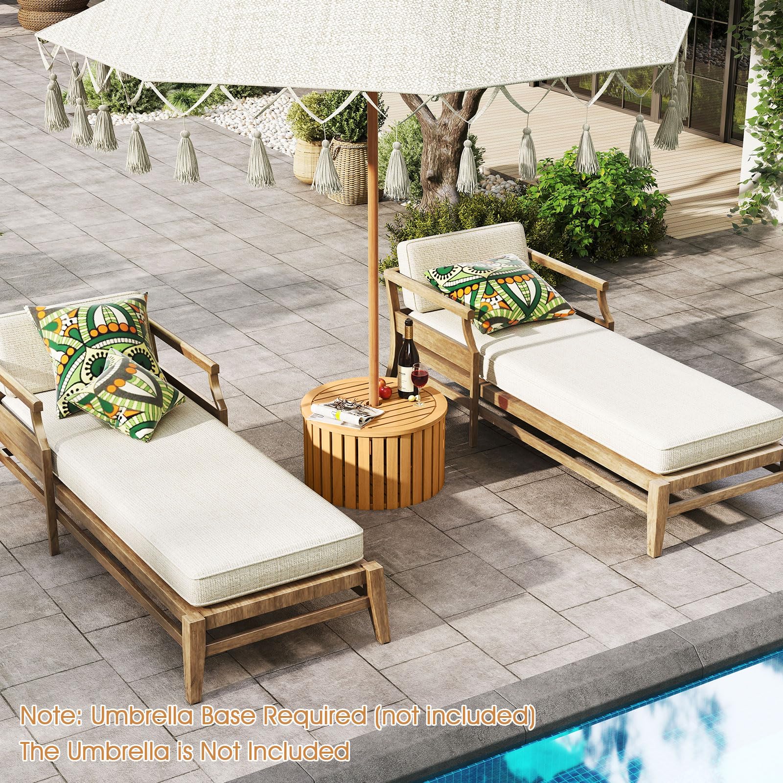 Tangkula 2-in-1 Outdoor Side Table with Storage Acacia Wood Slatted Coffee Table Square and Round Slatted End Storage Box