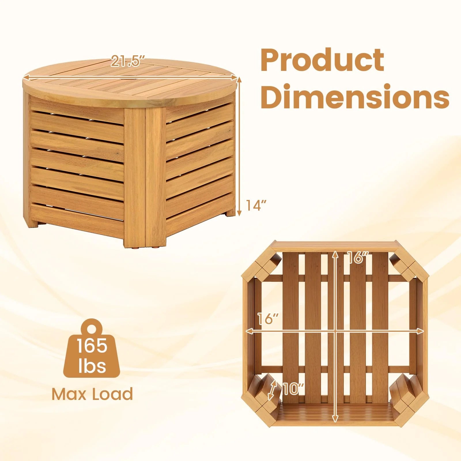 Tangkula 2-in-1 Outdoor Side Table with Storage Acacia Wood Slatted Coffee Table Square and Round Slatted End Storage Box