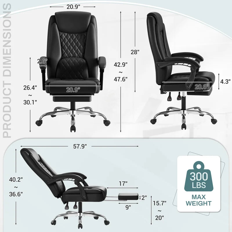 Homall Home Office Chair Adjustable Executive Leather Chair with Arms Ergonomic High Back Cushion Lumbar Back Support Computer Desk Chair, Black
