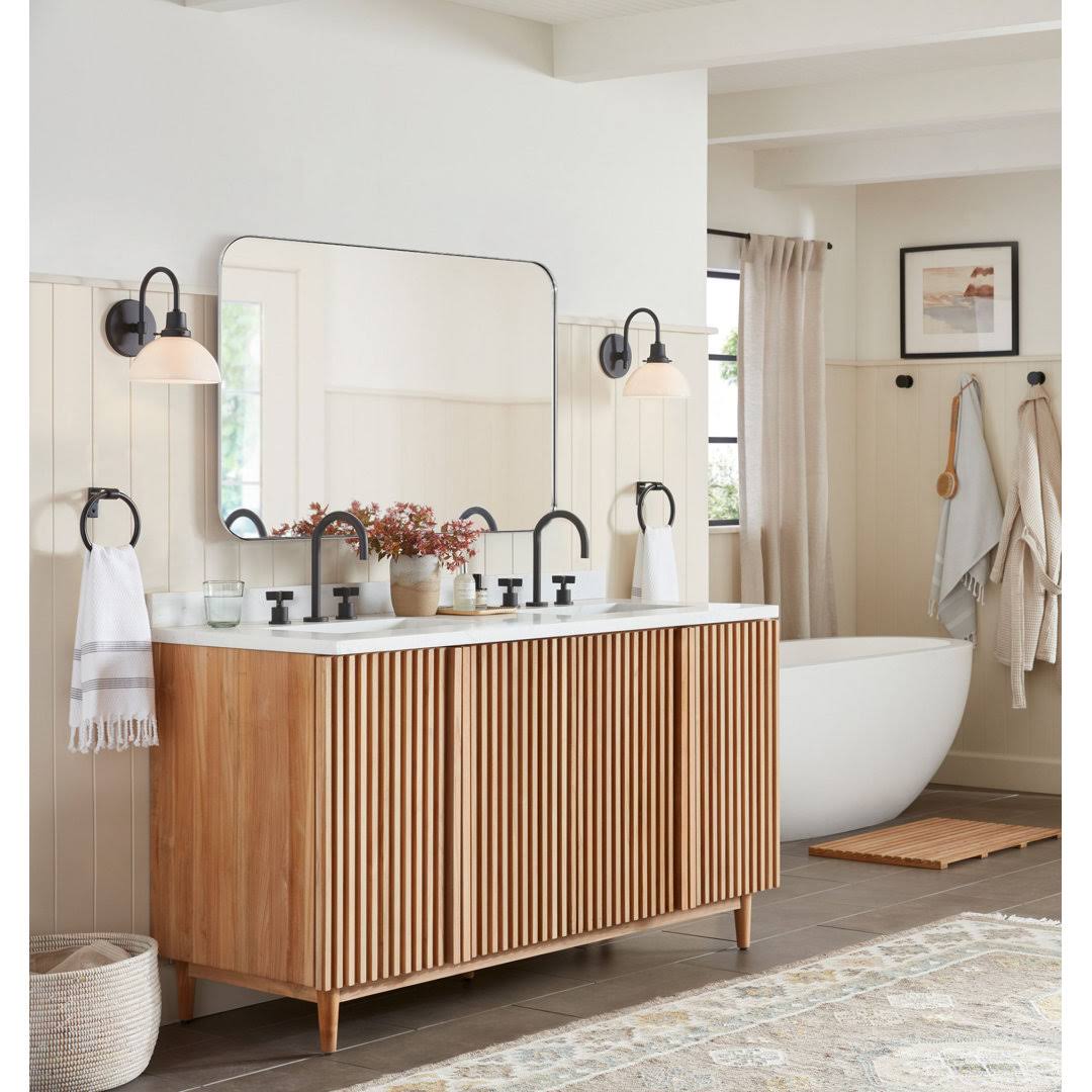 Mid-Century Modern Chic Metal Rounded Wall Mirrors Latitude Run Finish: Matte Black, Size: 48" x 30"