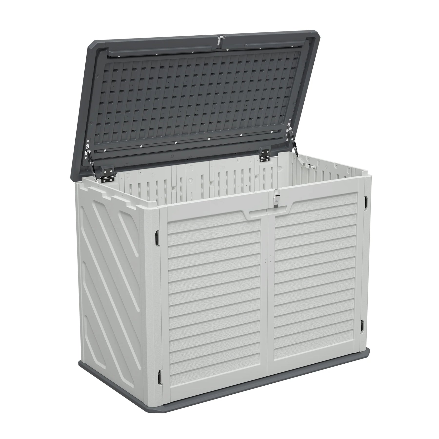 AECOJOY Horizontal Storage Shed with Removable Shelf, Lockable Outdoor Storage Cabinet – 28 Cu.ft, Ivory White