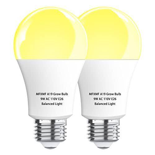 mfxmf 2 Pack LED Grow Light Bulbs A19 Bulb, Full Spectrum Plant Light Bulb, 9W E26 Grow Bulb Replace Up to 100w, Grow Light for Indoor Plants, Flowers ZP007